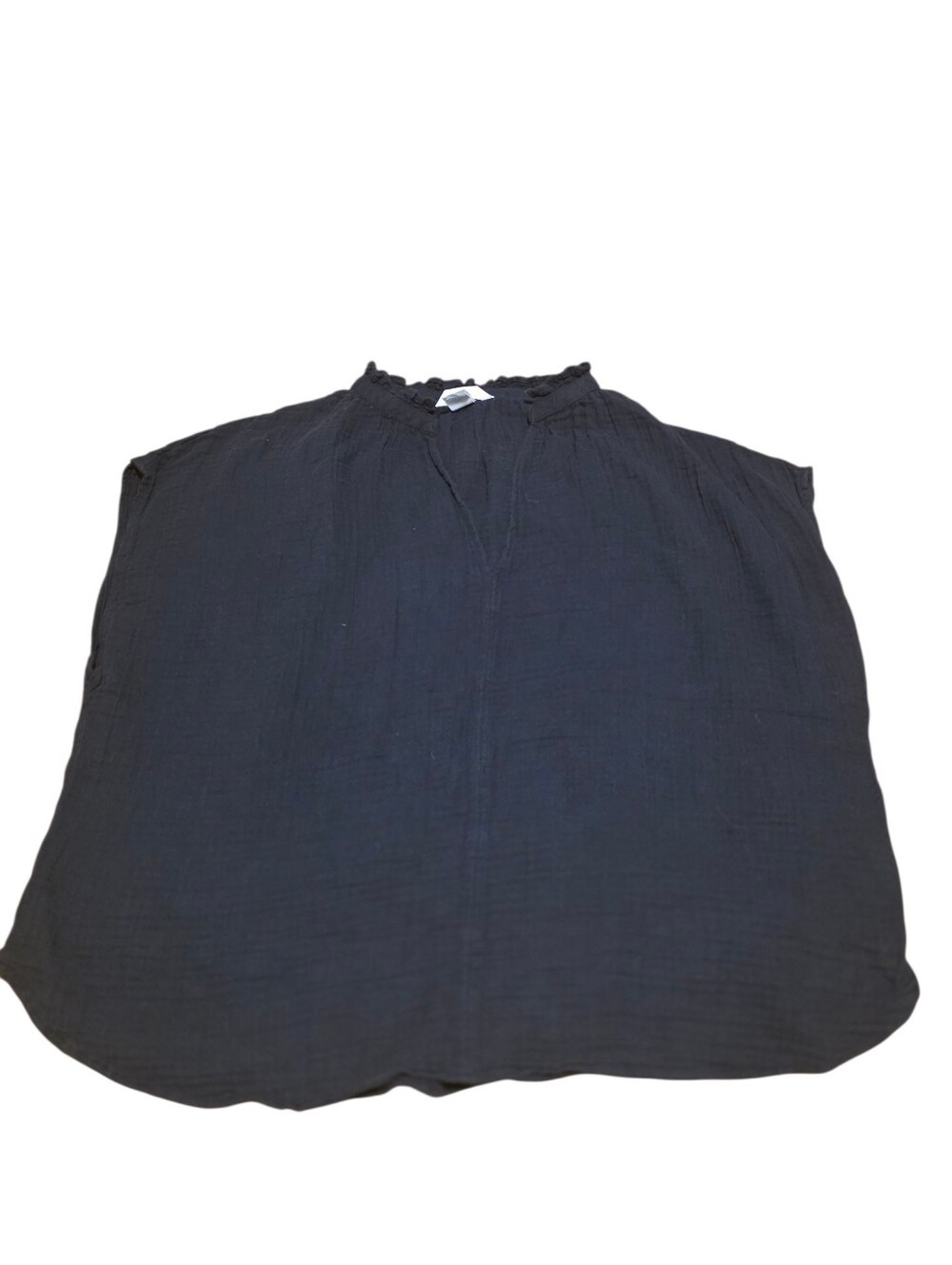 H & M Cotton Muslin Blouse Ruffled Slit Neck Cap Sleeve Black Size XL